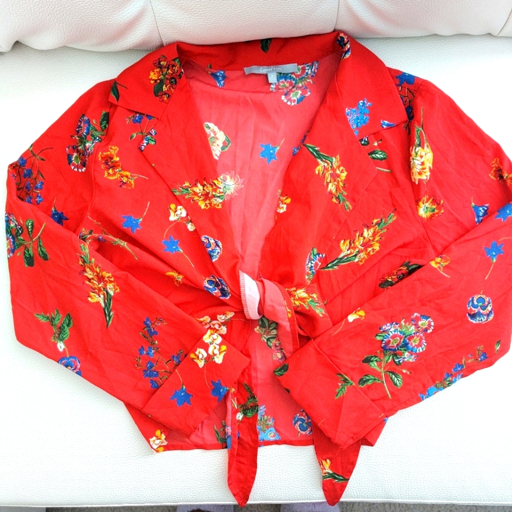 Sweet Rain Front Tie Blouse L